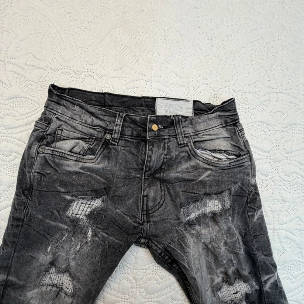 Evolution In Design Mens Distressed Slim Fit Gray Denim Jeans 29W 32L